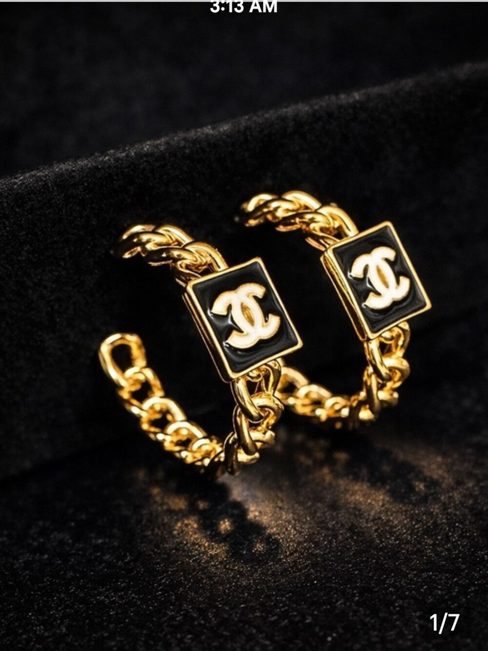 Gold Chain Hoop Earrings with Black Enamel Logo Plaque